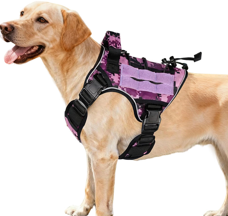 Heavy-Duty Tactical Dog Harness for Large Dogs, No Pull Adjustable Reflective Pet Vest with Molle System, K9 Military-Grade Control for Service Training, Outdoor & 10+ Breeds, Purple Camo, Medium M: Neck: 17-22'', Chest: 23-28'' - PawsPlanet Australia