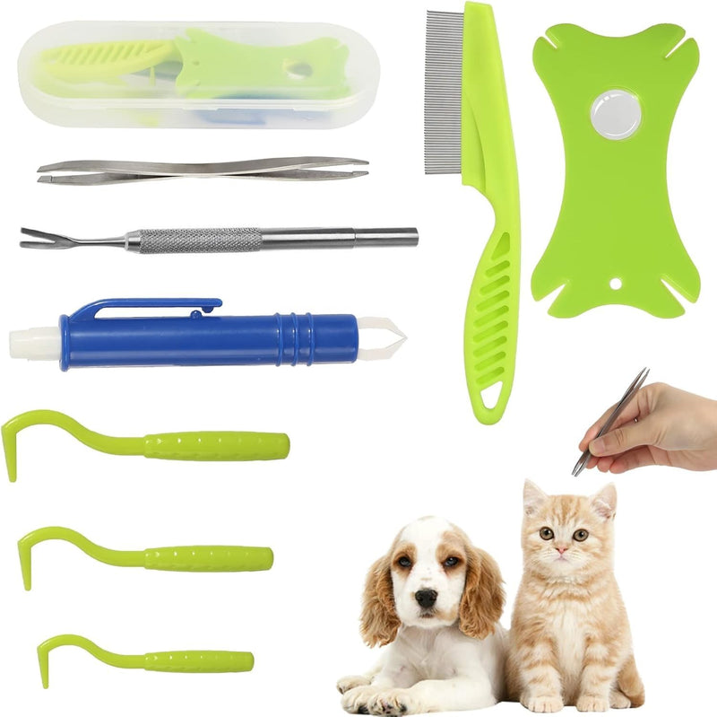 Tick Removal Tool 8 in 1 with Storage Box, Tick Tweezers, Flea Comb, Magnifying Glass, Dog Tick Remover Tool Tick Removal Kit Tick Removal Tool for Dogs Cats Pet Tick Comb (Tick Removal Tool 8 in 1) Tick Removal Tool 8 in 1 - PawsPlanet Australia