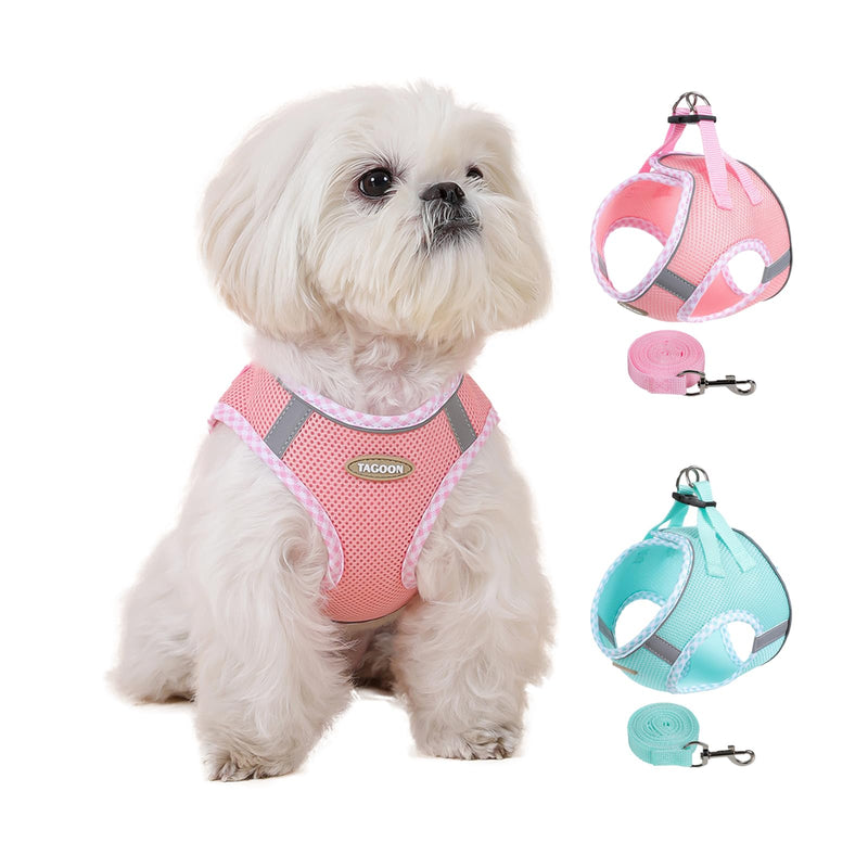 Dog Harness and Long Leash Set for Small Dogs, Boy and Girl Medium Cat No-Pull Vest with Reflective Strips, Breathable Large Puppy Collar Pet When Training, Walking, Running, M PINK - PawsPlanet Australia