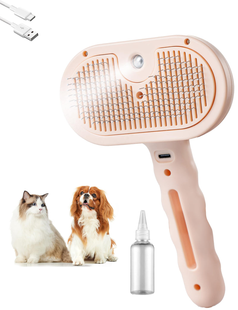 Pet Grooming Steam Brush, Pet Spray Hair Removal Comb, Anti-Static, Rechargeable, Comfortable Grip, for Dogs & Cats, Spray Hair Removal Comb, Steam Brush for Shedding & Grooming, Pink - PawsPlanet Australia