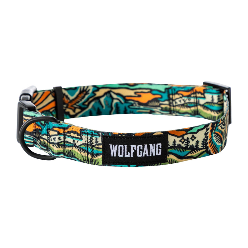 Wolfgang Heavy Duty, Adjustable Wide Venture Dog Collar with Quick Release Nylon Buckle for Walking & Training, WildWolf Print, Large Large (1.25 Inch x 18-22 Inch) - PawsPlanet Australia