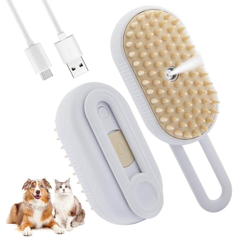 4 in 1 Cat Steam Brush 2025 New Cat and Dog Anti-Static steam Brush for Massaging,cleaning,Shedding,Grooming,Rechargeable Pet Grooming Brushes (brush white1)