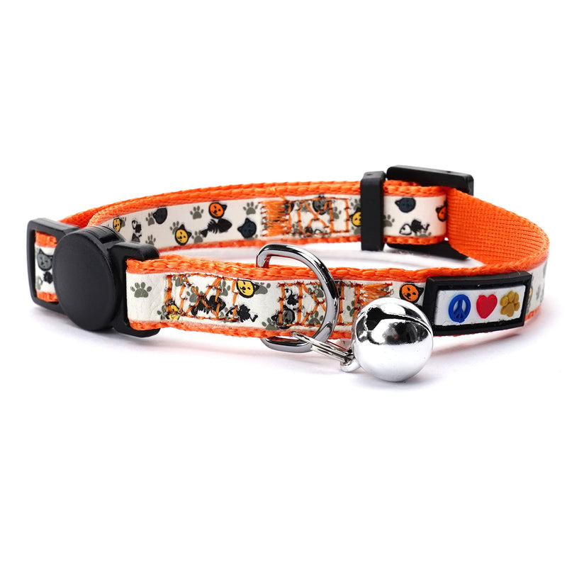 Pawtitas Glow-in-The-Dark Cat Collar – Adjustable Safety Collar with Breakaway Buckle & Removable Bell, Orange - PawsPlanet Australia
