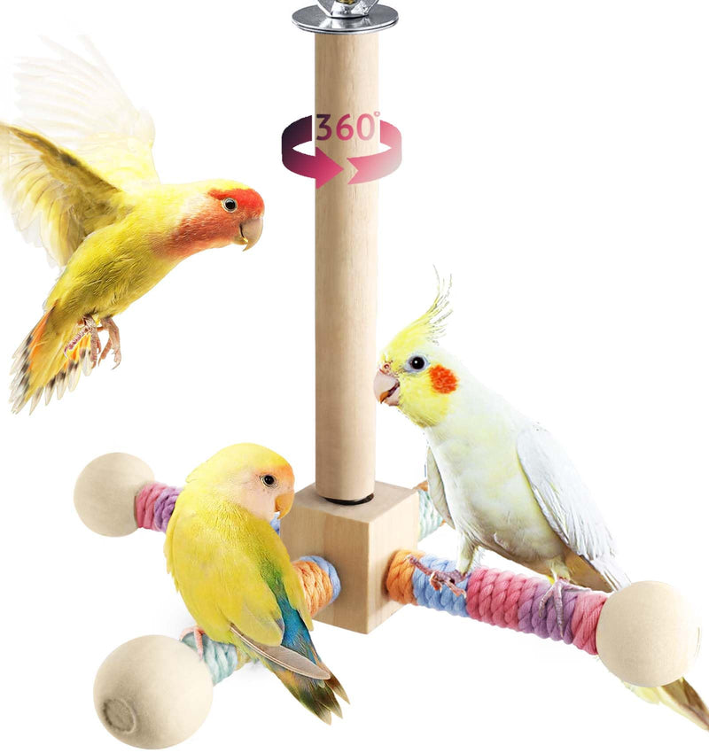 Bird Stand Perch Toy for Small & Medium Birds, 360° Rotating Natural Wooden Parrot Perchs for Bird Cages, Interactive Spinning Toy fo Parrot Parakeets Cockatiels Lovebirds Conures Finches Budgies - PawsPlanet Australia