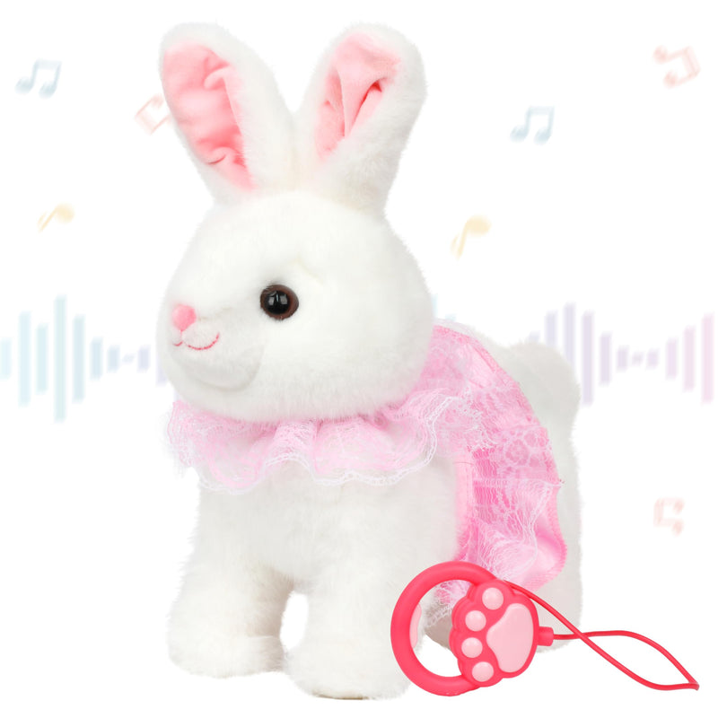Hopearl Hopping Bunny Interactive Electronic Rabbit Toy Remote Control Leash Animated Pet Repeat What You Said Singing Gifts for Toddlers, White, 12'' - PawsPlanet Australia