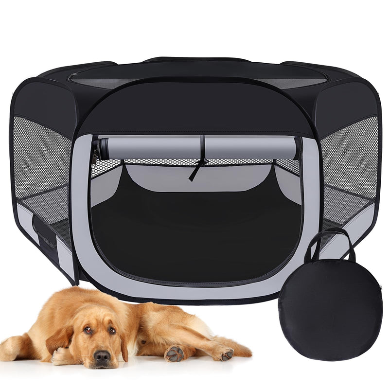 Dog Cat Playpen,Portable Pet Puppy Playpen,Rabbit Puppy Dog Play Pen for Indoors,Dogs Tent for Indoor Cats,Kitten Playpen,Collapsible Small Cats Crate Cage for Small Dogs with Carrying Case(Grey, L) Large Black - PawsPlanet Australia