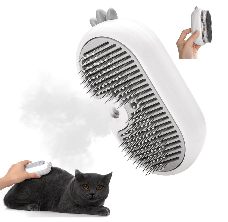 Cat Steam Brush for Shedding,Cat Brushes for Indoor Cats-3-in-1 Self-Cleaning Grooming Tool for Long & Short Haired Cats, Removes Loose Hair & Reduces Shedding,with One-click Cleaning Button (White) White - PawsPlanet Australia