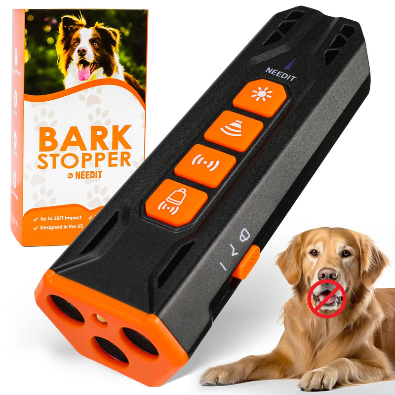 NEEDIT Dog Bark Deterrent Device to Stop Own or Neighbor’s Dog Barking, Biting & Fighting with Long Range – Rechargeable Ultrasonic Portable Anti Barking Device with 3X Sonic Emitters & Flash (Black) Black - PawsPlanet Australia