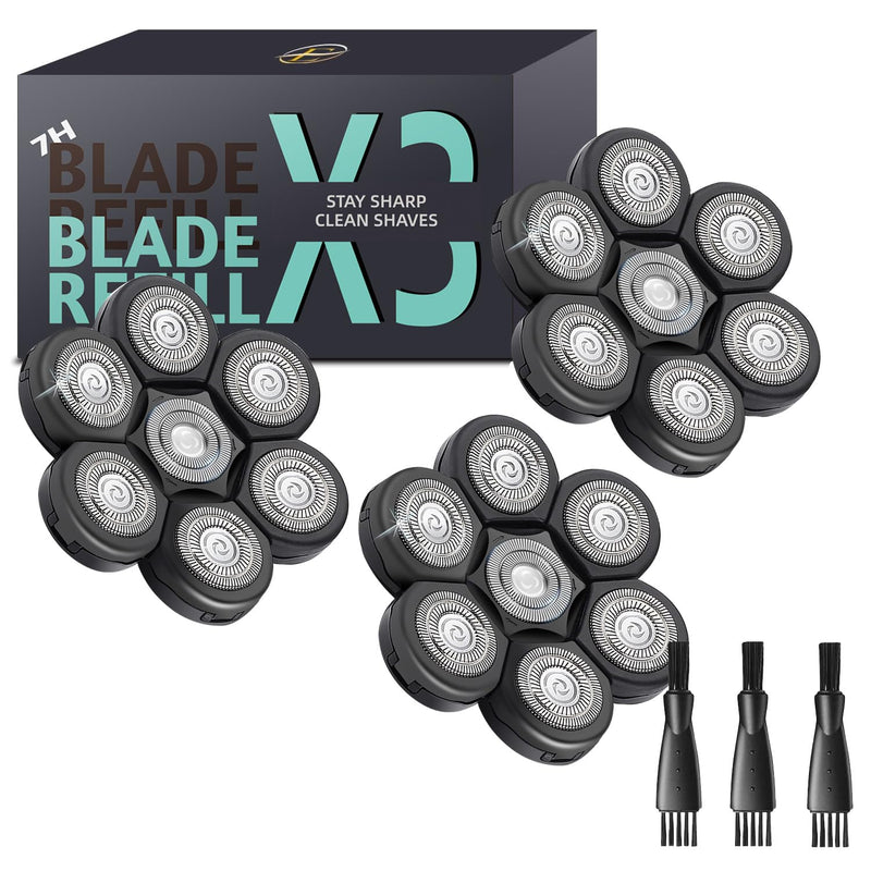 Bald Head Shaver Replacement Blades for Head Shaver, Premium 7 Blades Shaver Replacement Heads for Universal Head Shavers and Freedom Bald Men Grooming, 3 Cleaning Brush, 3 Pack - PawsPlanet Australia