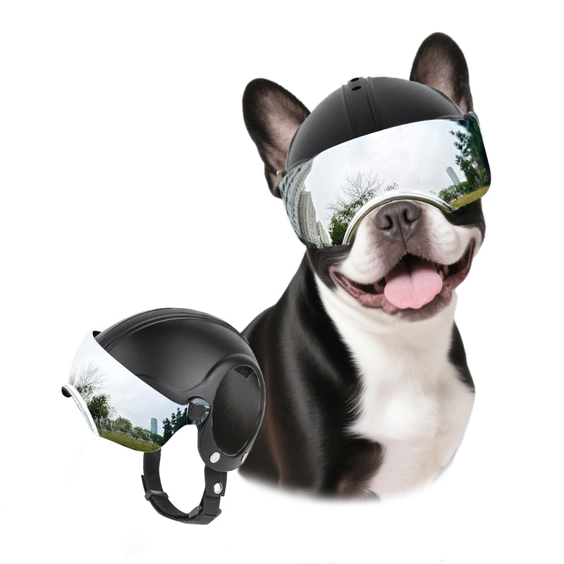 LESYPET Dog Helmet Small Breed, Dog Motorcycle Helmet Drop-Down Silver Visor for Outdoor Motorcycling Windproof Pet Hat with Ear Hole No Rivet - PawsPlanet Australia