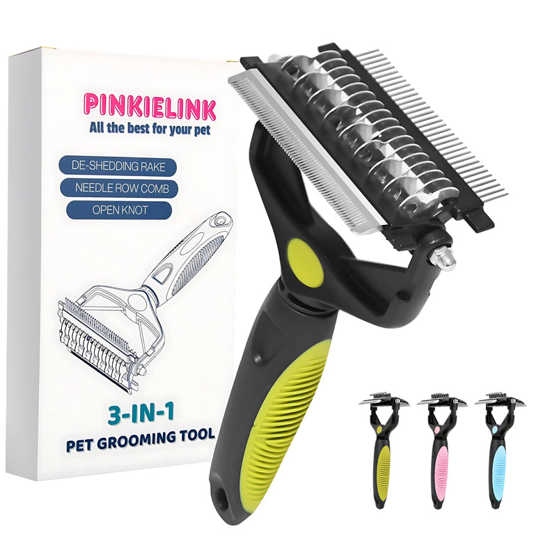 3-IN-1 Pet Grooming Tool - Undercoat Rake, Dematting Comb & Deshedding Brush for Cats & Dogs - Removes Mats, Tangles & Loose Fur, Reduces Shedding & Prevents Hair Mess (Green) Green - PawsPlanet Australia