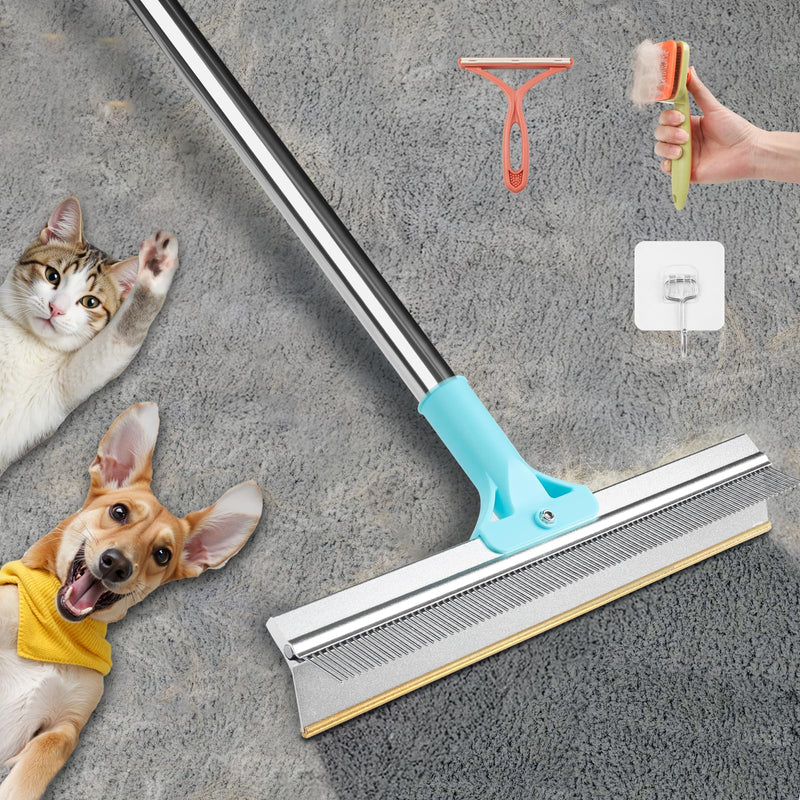2 in 1 Carpet Rake for Pet Hair Removal, Reusable Pet Hair Remover, 54” Adjustable Long Handle Cat Dog Carpet Rake Scraper, Dog Hair Rake Brush for Rugs, Mats, Couch, Furniture - PawsPlanet Australia