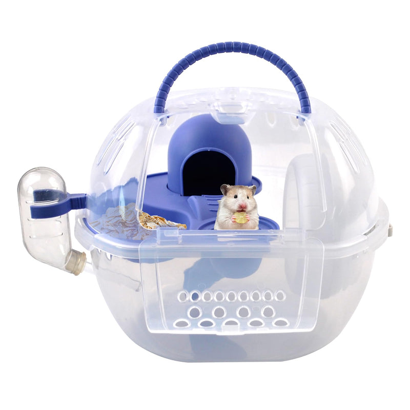 Dwarf Hamster Carrier Cage,Hamster Carrier Portable Hamster Travel Carry Case Breathable 2 Tiers with Silent Exercise Wheels,Water Bottle,Food Dish(Blue) - PawsPlanet Australia