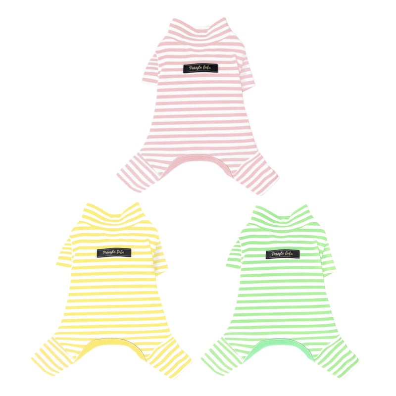 Hdwk&Hped Soft Cotton Dog Pajamas for All Seasons, Striped Solid Pet Bottoming Jumpsuit for Small Dog Cat Puppy 3 Styles (Striped Style - 3-Pack, #5) Striped style - 3-pack - PawsPlanet Australia