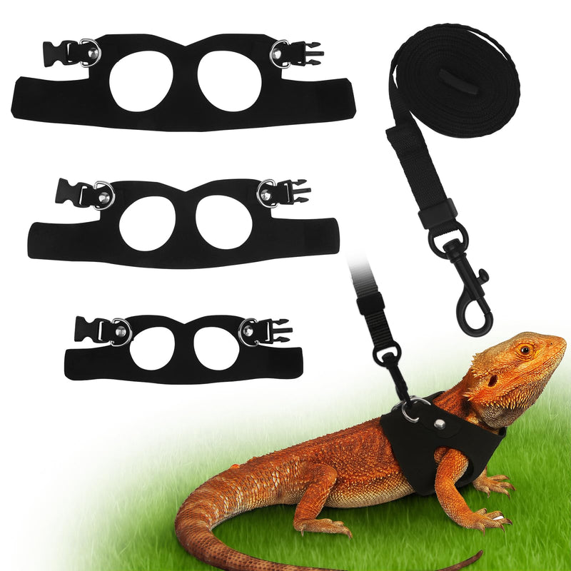 3Size Black Bearded Dragon Leash and Harness Set, Adjustable Bearded Dragon Harness with Lizard Traction Rope for Reptile, Lizard Leash/Squirrel Harness/Small Rabbit Traction Rope (S, M, L) - PawsPlanet Australia