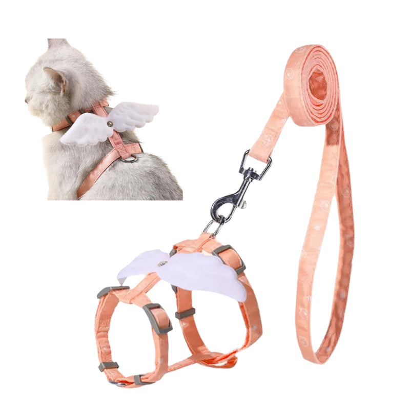 Angel Wings Pet Harness and Leash Set for Dogs & Cats, Adjustable I-Shaped Chest Strap, Padded Anti-Break Rope - PawsPlanet Australia