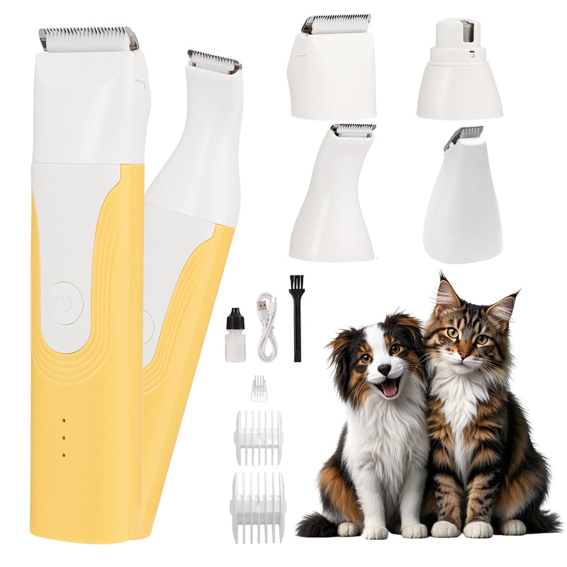 ZOESEEK Cat Paw Trimmer with Three Blades, Cordless Small Pet Hair Grooming Trimmer, Cat's paw Nail Filer for Safe Clipper, Low Noise for Trimming Dog's Fur Around Paws, Eyes, Ears, Face, Rump-Yellow - PawsPlanet Australia
