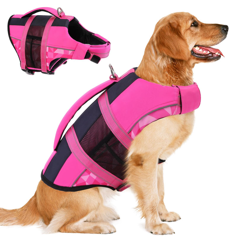 ASENKU Dog Safety Vest with Reflective Stripes, Adjustable High Flotation Dog Life Jacket, Ripstop Pet Lifesaver for Swimming Boating, Lightweight Pet Life Preserver for Large Dogs (Rose Red, 2XL) XX-Large Rose Red - PawsPlanet Australia