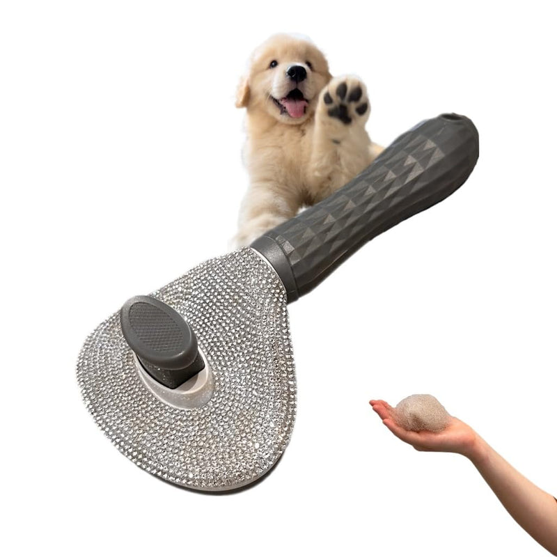 Diamond Rhinestone Cat Hair Brush Deshedding Brush Dog Hair Remover Tool Stainless Steel Comb Slicker Brush with Release Button for Dog Cat Rabbit Shedding Pets Grooming (Gray) gray - PawsPlanet Australia