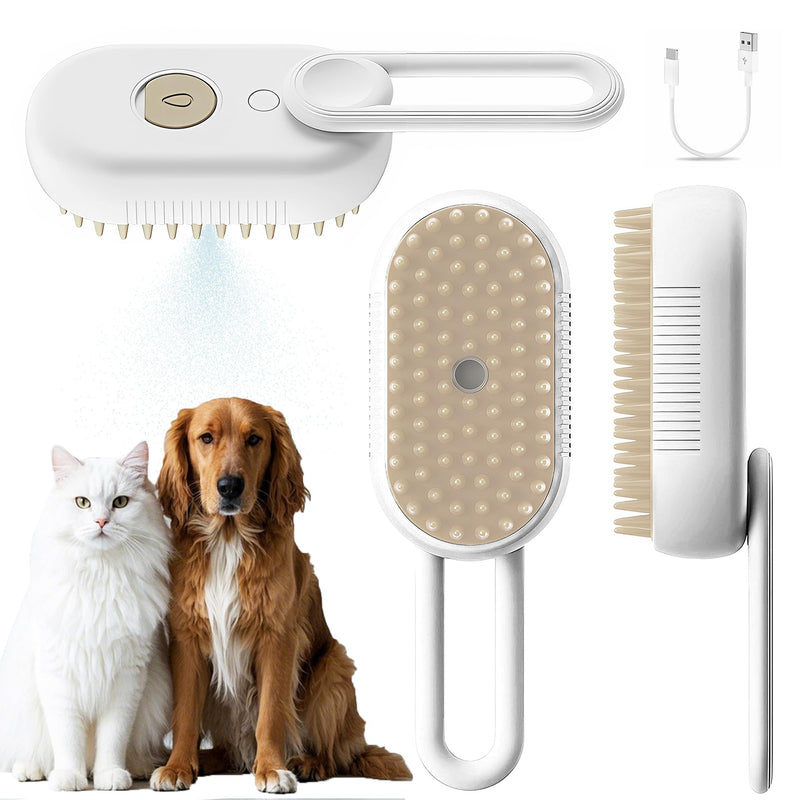 Cat Steam Brush for Shedding, 2025 Upgrade 4 in 1 Steam Pet Groomer Brush for Cleaning, Shedding, Grooming, Massage, Multifunctional Hair Removal Comb for Pet White - PawsPlanet Australia