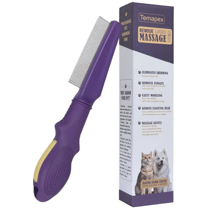 Pet Flea Comb for Dogs & Cats,Removes Tangles & Flea, Tear Stain Removal, Stainless Steel Metal Teeth, Non-slip & Anti-static Rubber Handle, Safe & Gentle Pet Grooming Comb Pet Flea Comb - PawsPlanet Australia