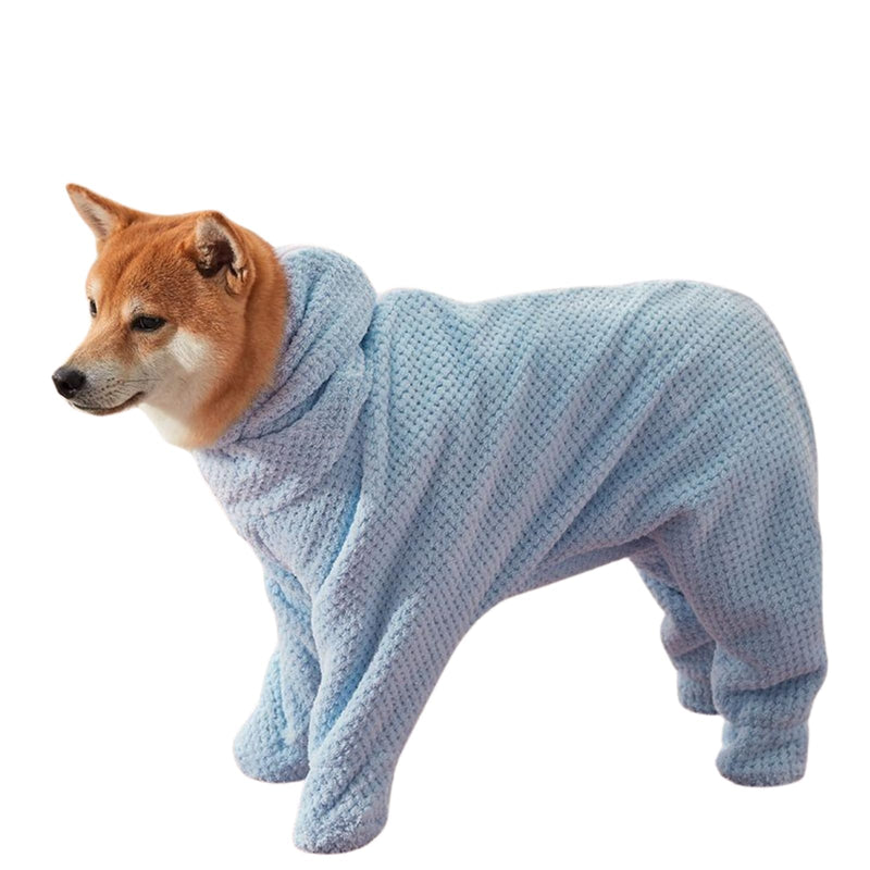 HDKUW Dog Towel Robe with Hood & Paw Covers, Full Coverage Pet Bathrobe, Super Absorbent Thick Plush Toweling Wrap with Back Zipper for Cats Small Medium Large Dogs 3XL 3XL:Back 32.0" (32-45LB) - PawsPlanet Australia