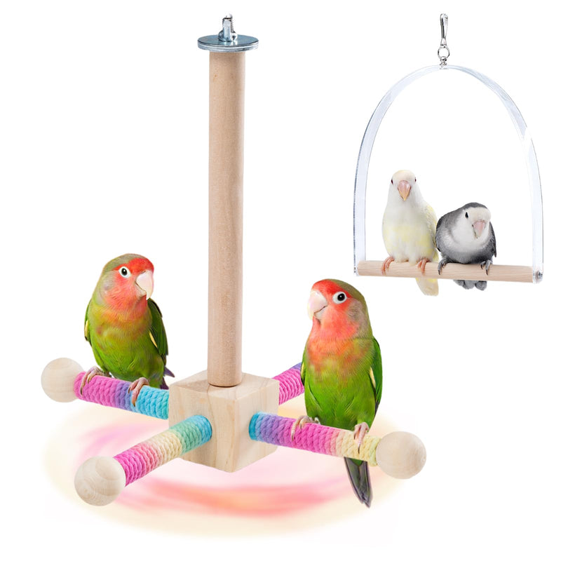 9" Hanging Bird Perch Toy for Cage, 360° Silent Free-Spin, Wooden Bird Cage Accessories, Relieve Boredom Anxiety, for Parrots, Parakeets, Cockatiels, Small to Medium Birds, with Poplar Swing - PawsPlanet Australia