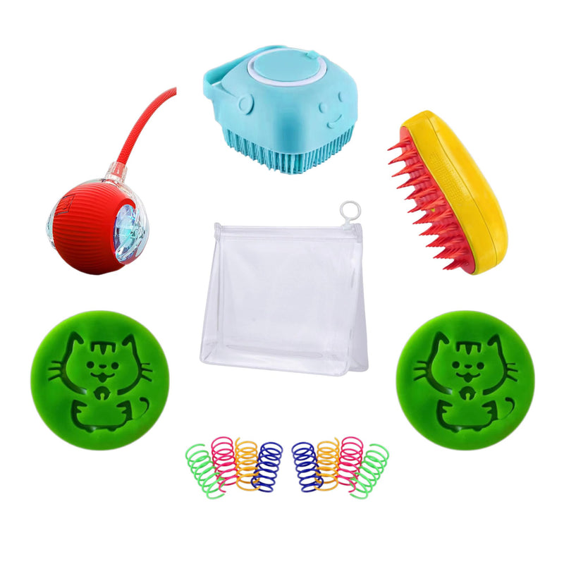 13-Piece Multi-Purpose Set Pet Grooming & Toy Set | Bath Brush, Steamy Brush, Hair Remover & Fun Pet Toys | Includes Storage Bag | for Dogs & Cats
