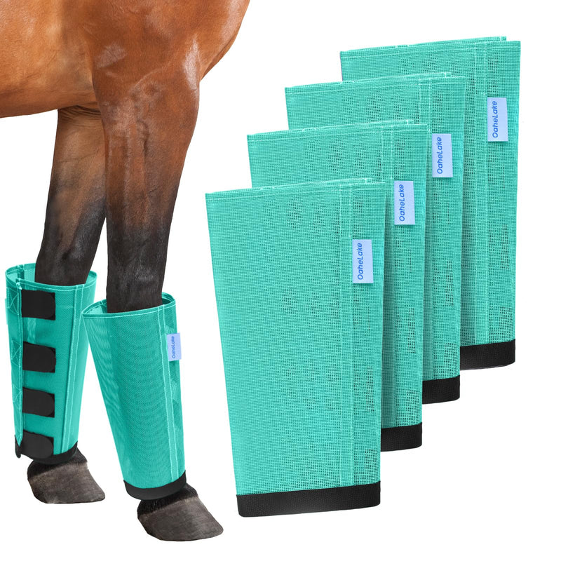 Mesh Horse Fly Boots Set of 4, Loose Fitting Leggings for Horses, Reduce Stressful Stomping, Breathable Adjustable and Universal Fit for 4 Legs, Reliable Stay Put (Mint) Mint