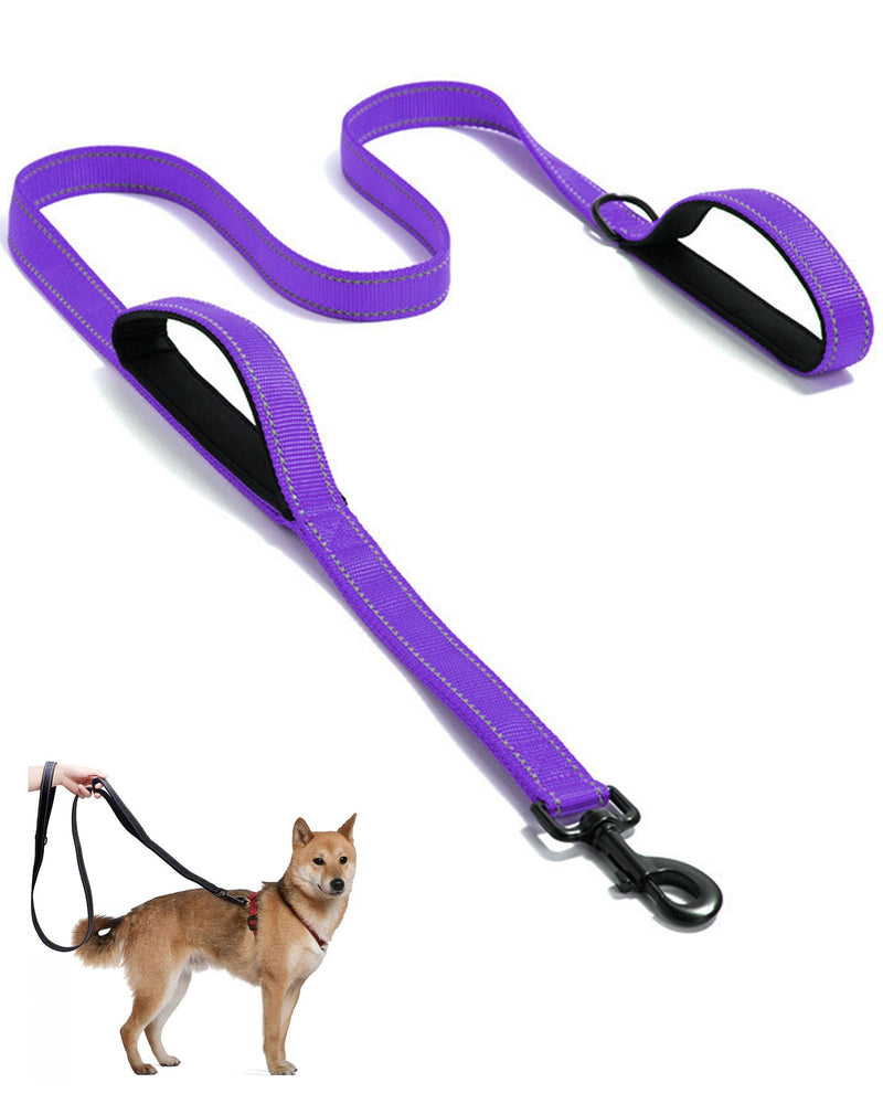 Aeclleca Soft Handle Reflective Black Dog Leash with 2 Padded Handles, 5FT Heavy Duty Pet Lead for Medium & Large Dogs, Comfortable Anti-Slip Grip & Night Safety Design (Purple) Purple - PawsPlanet Australia