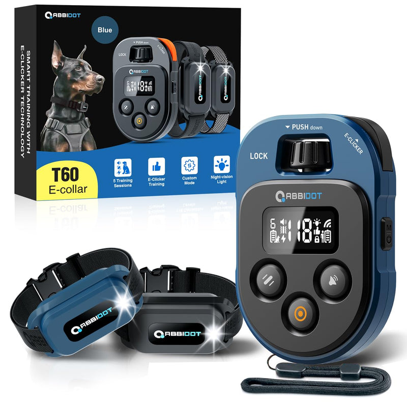 ABBIDOT Dog Shock Collar, 4100FT Dog Training Collar with Remote，IPX7 Waterproof Rating，6 Training Modes (Beep, Vibration, Safe Shock), Enhanced Night Light, Rechargeable E-Collar for Dogs 5-120 lbs 2 Collars Navy Blue - PawsPlanet Australia