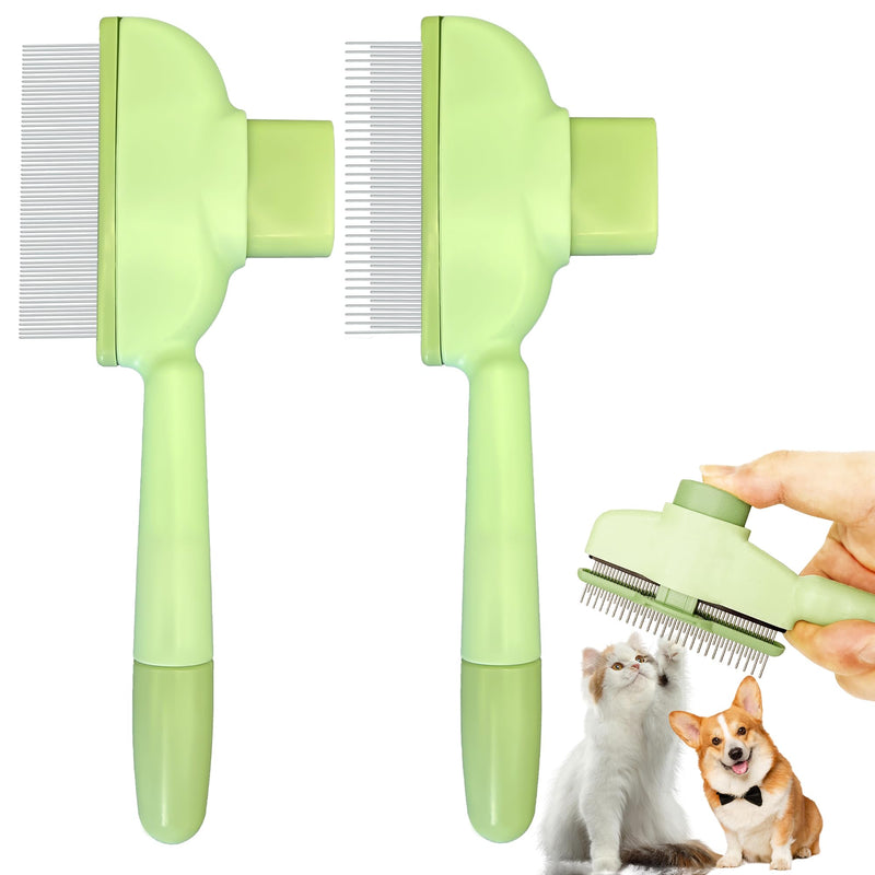 Flea Comb for Dogs and Cats with Release Button Fine Tooth Dog Comb for Grooming Massaging and Cleaning Remove Fleas Eggs Pet Hair Removal for Short and Long Hair 2 Pack Green 2PCS - PawsPlanet Australia