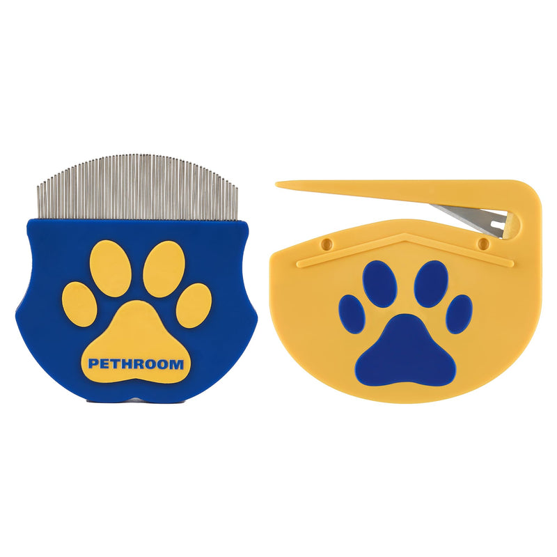 PETHROOM Easy Facial Comb & Matt Splitter – Gentle Tear Stain & Mat Remover for Dogs & Cats, Ultra-Fine Stainless-Steel Teeth & Safe Dematting Blade for Painless Grooming - PawsPlanet Australia