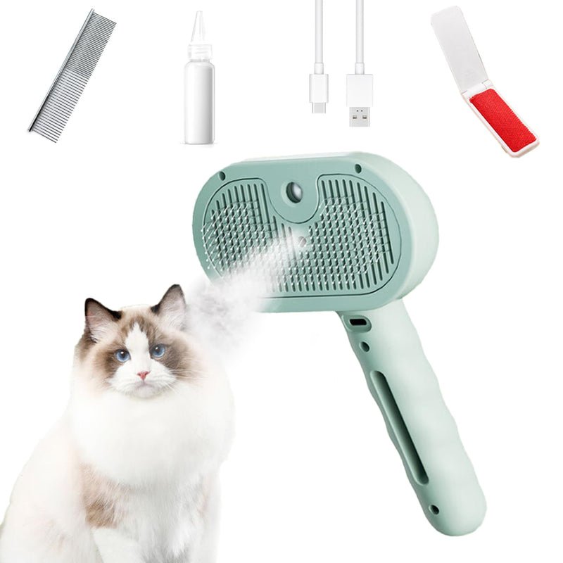 Trumoon Pet steam brush for dogs and cats, Pet Grooming Tool Kit with a stainless steel comb and a portable pet hair remover (Green) Green - PawsPlanet Australia