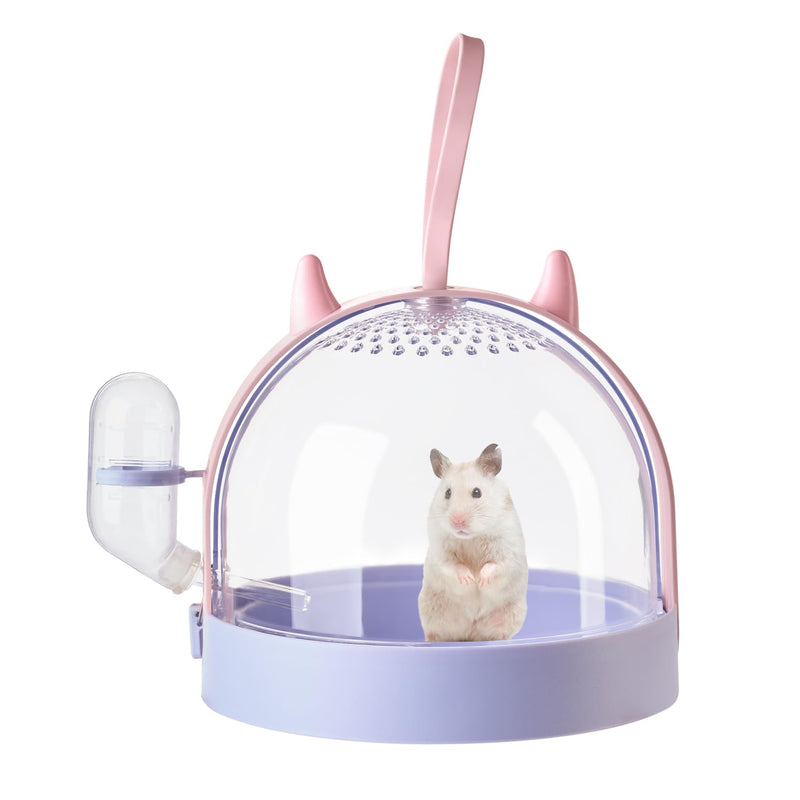 Hamster Carrier Cage, Portable Small Pet Carrier Cage with Pink Little Devil Design & Drinking Bottle Accessories for Dwarf Hamster, Guinea Pig, Chinchilla, Gerbils, Mouse, Hedgehog, Travel Friendly - PawsPlanet Australia