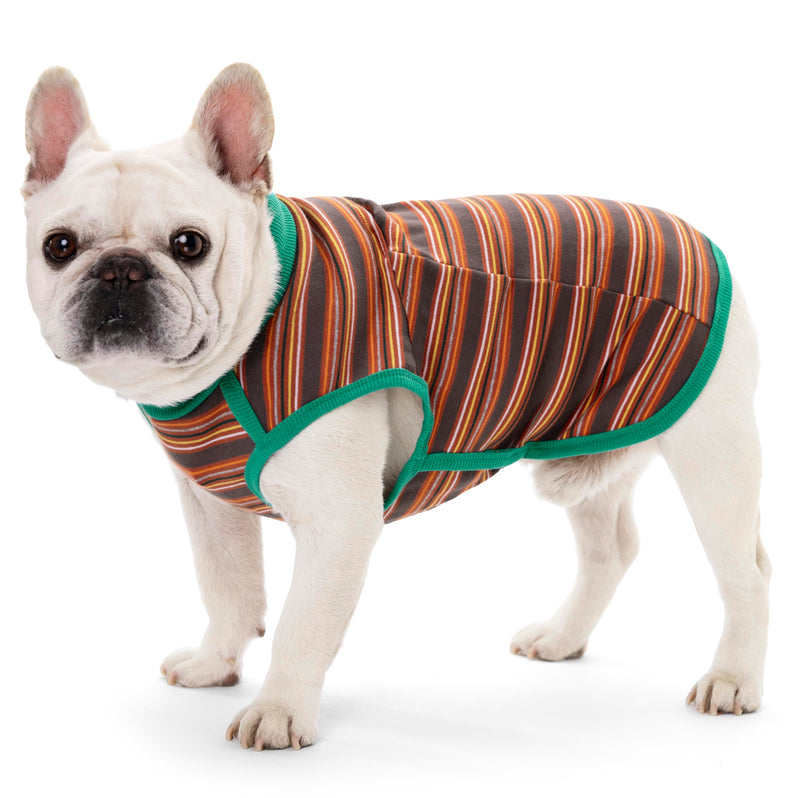 Dog Shirts, French Bulldog T-Shirt, Cotton Striped Tank Top, Color Blocked Tee for Small Dogs, Stretchy & Breathable Puppy Vest, Four Seasons Pet Clothes Brown Medium - PawsPlanet Australia