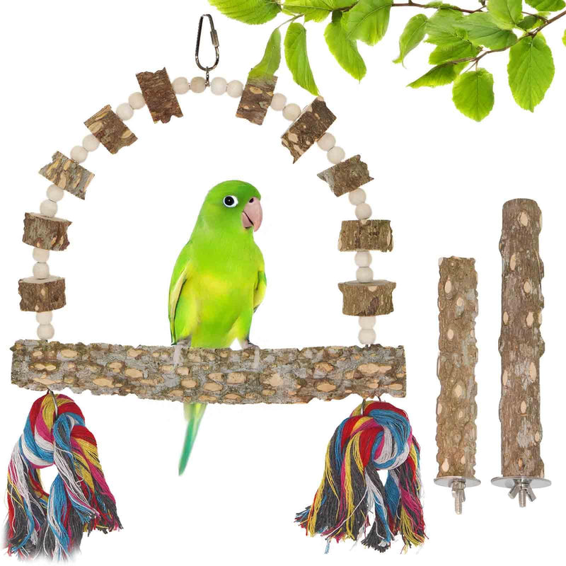 Bird Perch Swing, Large Natural Wood Parrot Toys, 1PC Parrot Swing and 2PCS Perches, Bird Cage Accessories - PawsPlanet Australia