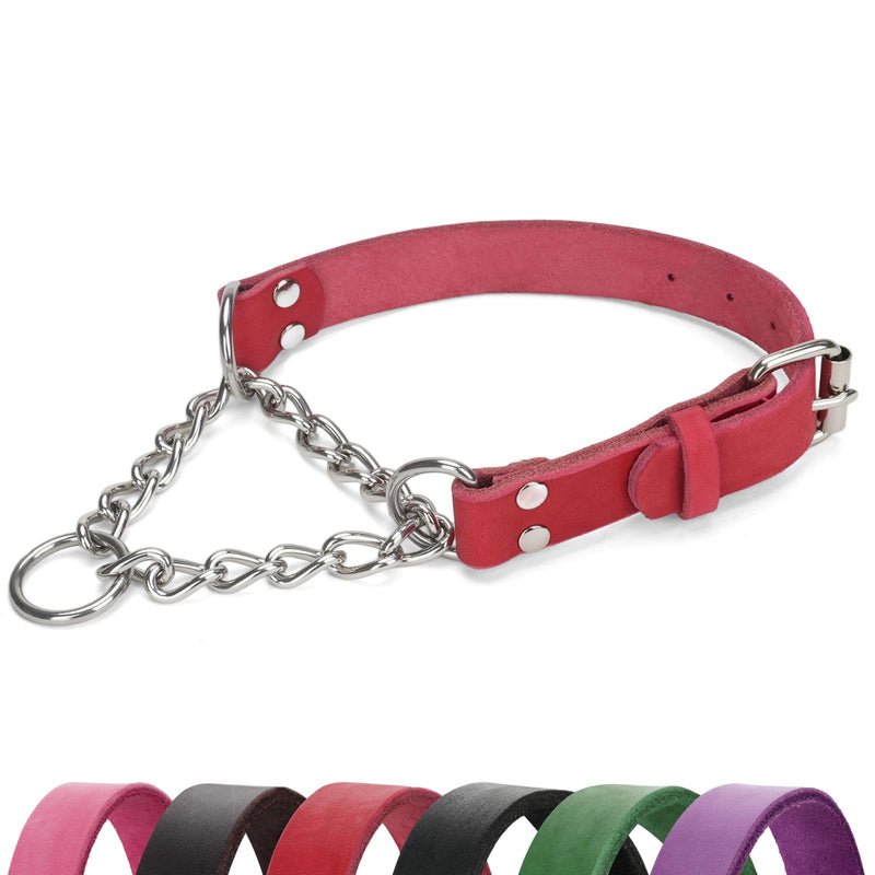 Martingale Collar for Dogs No-Pull Adjustable Training Collar with Stainless Steel Chain - Genuine Leather Anti-Slip Design for Small,Medium,Large Breed Dogs - Red (S) Small: Neck 10"-14" - PawsPlanet Australia