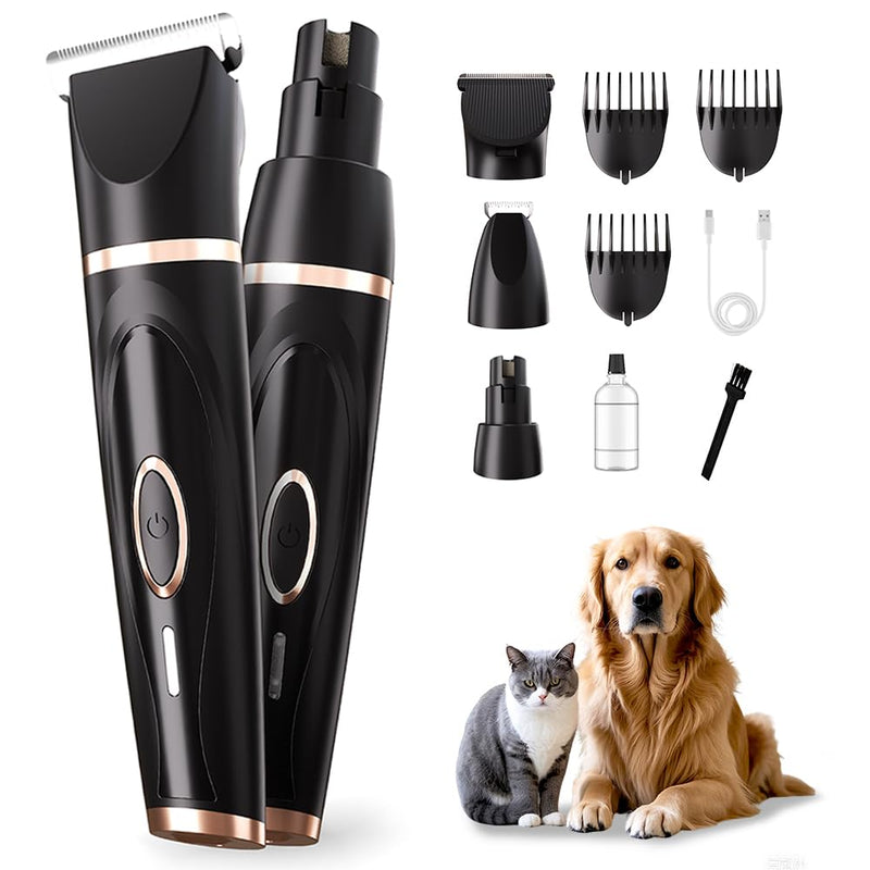 Dog Clippers Grooming Kit with Paw Trimmer, 3 in 1 Low Noise Electric Rechargeable Cordless Pet Shaver with Nail Grinder Dog Hair Trimmer for Dogs Cats and Other Pets - PawsPlanet Australia
