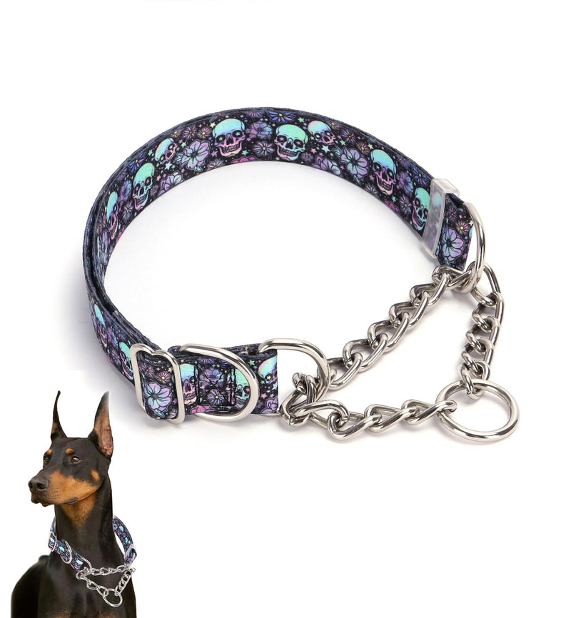 Dog Choke Collar?Stainless Steel Chain Martingale Collar for Dogs, No Pull Slip Cinch Choker Choke Heavy Duty Dog Collars XL(Neck22-28") Skull - PawsPlanet Australia