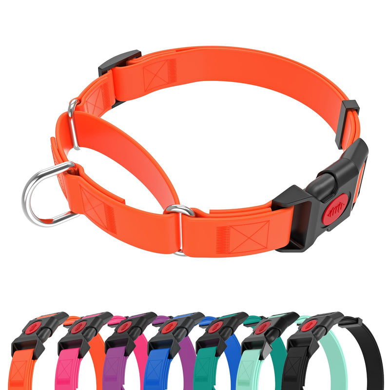 Waterproof Martingale Collar for Dogs,Easy to Clean Dog Collars with Safety Quick Release Buckle,Rubber Collar for Medium Large Dogs Walking Training (Orange, M (16.5-20.8inch)) M (16.5-20.8inch) Orange - PawsPlanet Australia