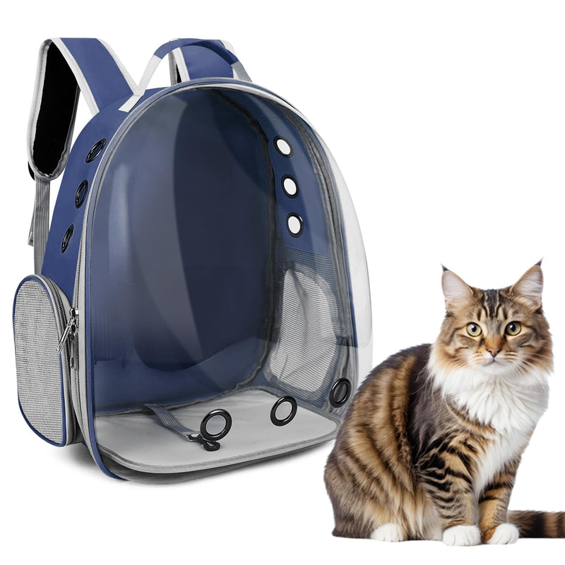 Cat Bubble Backpack, Transparent Cat Backpack for Kitten Small Dog Pet, Space Capsule Cat Backpack Carrier for Hiking Camping Travel Outdoor Use (Navy Blue)