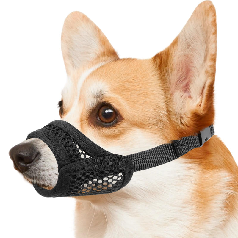 Mayerzon Mesh Muzzle for Small Medium Large Dogs Anti-Biting, Opening Front Muzzle for Mini Poodle Corgi, Focus on Short Snout Dogs, Breathable Fabric, Allow Panting, for Grooming Vet Visits Black L [Snout Cir: 7.5-8.25"] - PawsPlanet Australia