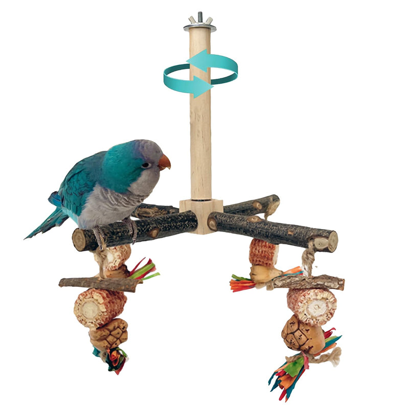 Bird Perch 360° Rotating Perch with Natural Chew Toys - Spinning Bird Toys Cage Accessories- Parrot Wooden Stand for Small and Medium Birds (Parakeets, Budgies, Cockatiels, Conures, Finches) - PawsPlanet Australia