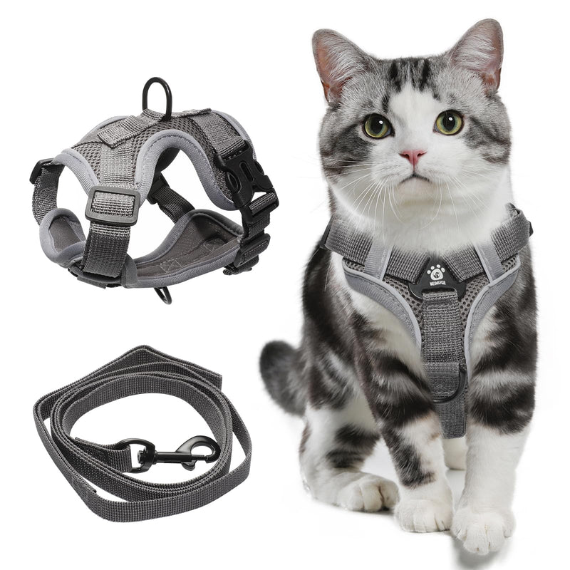 Adjustable Cat Harness and Leash Set, Lightweight Reflective Escape Proof Pechera para Gatos with Breathable Mesh, Cat Walking Harness for Anti Escape That for Travel Training and Walking (Grey, M) - PawsPlanet Australia