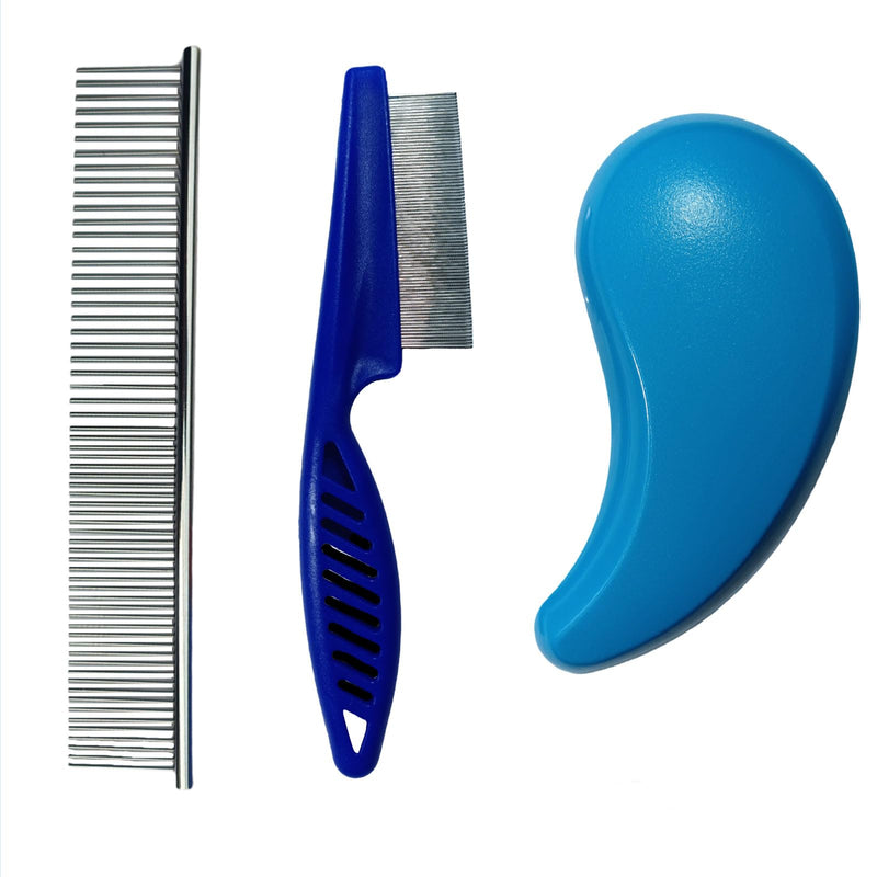 3 PCS Puppy Brush Grooming Kit, Stainless Steel Flea Comb, Fit for Yorkie, Shih Tzu, Maltipoo, Soft Bristle (Blue) Blue - PawsPlanet Australia