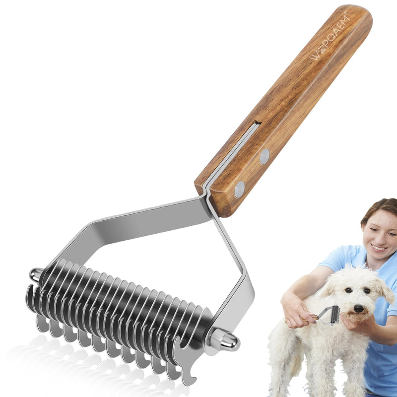 Undercoat Rake for Dogs - Dual-Sided Deshedding Blade, Wooden Handle, Professional Pet Grooming Tool with Matting Remover & Shedding Control for Double Coat Dogs & Long-Haired Cats, Large - PawsPlanet Australia