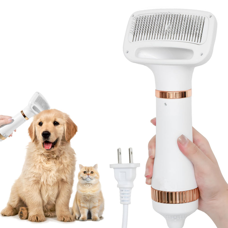 2-in-1 Dog Blow Dryer with Grooming Brush, 3-Speed Adjustable Pet Hair Dryer for Home/Salon, Low Noise High Velocity Blow Dryer for Dog, 300 Watts, Overheat Protection, Portable Rose Gold - PawsPlanet Australia