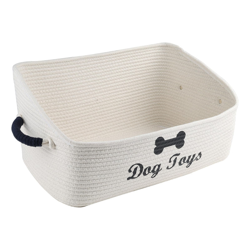 Dog Toy Basket-100% Cotton Rope Dog Toy Bin for Living Room Area-Trapezoid Pet Toys Box with Sturdy Handle-Puppy Bed-Dog Stuff Organizer for Toys,Collar,Leash,Blanket-Chew Proof-Beige 1pack Beige