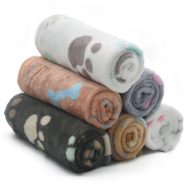 SORKUT 1 Pack 6 Dog Blankets Cat Soft Fluffy Fleece Pet Blanket Puppy Blanket Warm Paw Print Design Puppy Kitten Doggy,Medium (29"x20") 6 Pack Big Paw Series Medium(29"x20") - PawsPlanet Australia